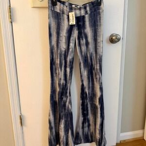 NWT Jennifer Blu Blue and white tie-dye flare boho yoga pants